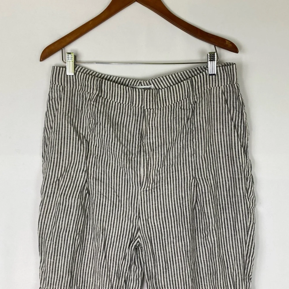 Reformation Cello Wide Leg‎ Linen Pants Stripes Size 12 High Waisted Black White